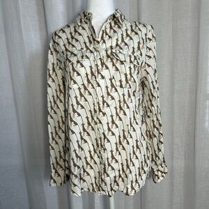 Chico's Cream and Brown Button Down Shirt